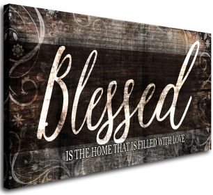 Blessed Home Quote Canvas Wall Art|Brown Wall Decor for Living Room|Blessed is the home Christian Wall Art|Ready to Hang Wall Picture for Dining Room (Size: 24x48inchx1pcs)